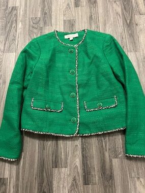 Like New Kelly Green Tweed Bouclé-Trim Lady Jacket